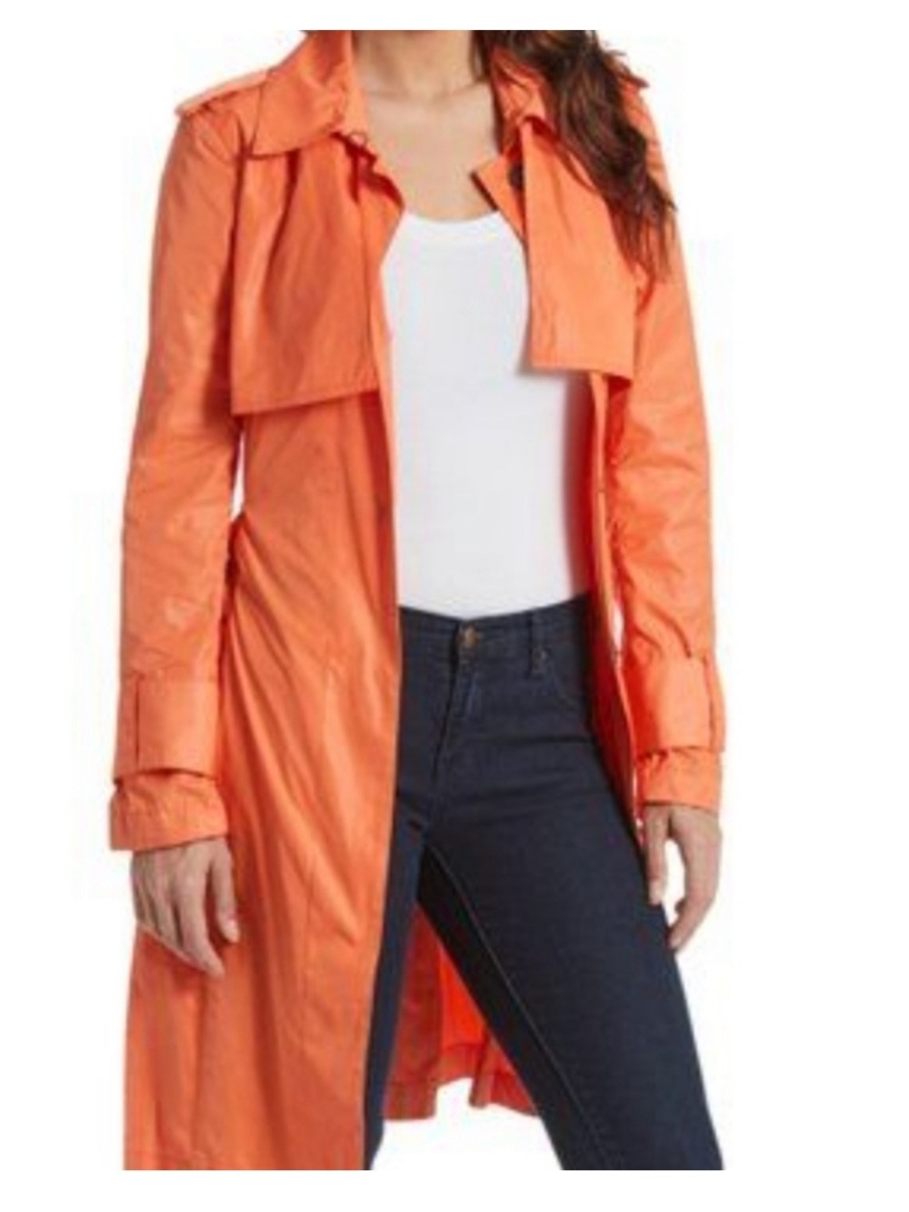 Kenneth Cole Sz Large Orange Spring Lightweight Trench Coat • NEW!